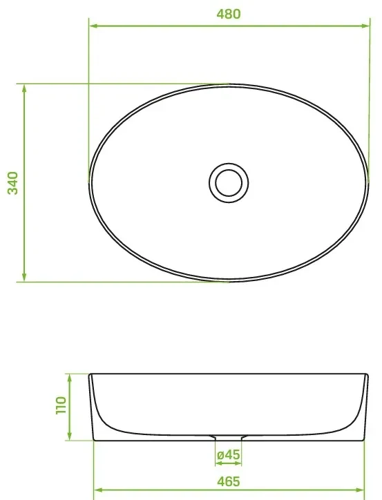 Laveo Desna, umývadlo na dosku 480x340x110 mm, biela lesklá, LAV-VUD_6248