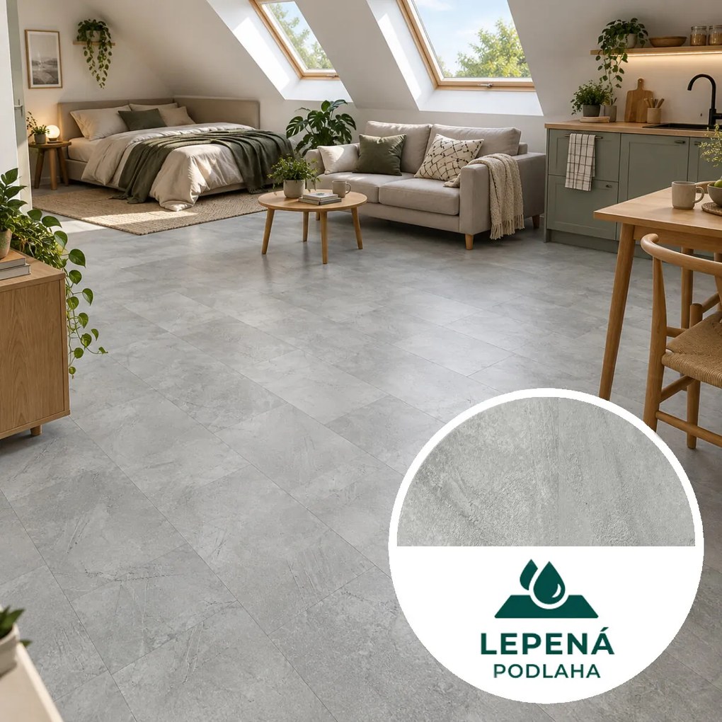 Egibi, Vinylová podlaha lepená Canadian Design Beton nature DRY BACK, 914,4 x 152,4 mm