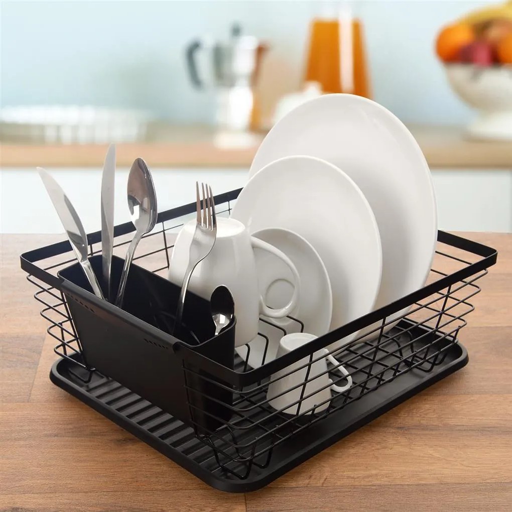 Orion Odkvapkávač na riad, čierny, so stojanom na príbory ARIES