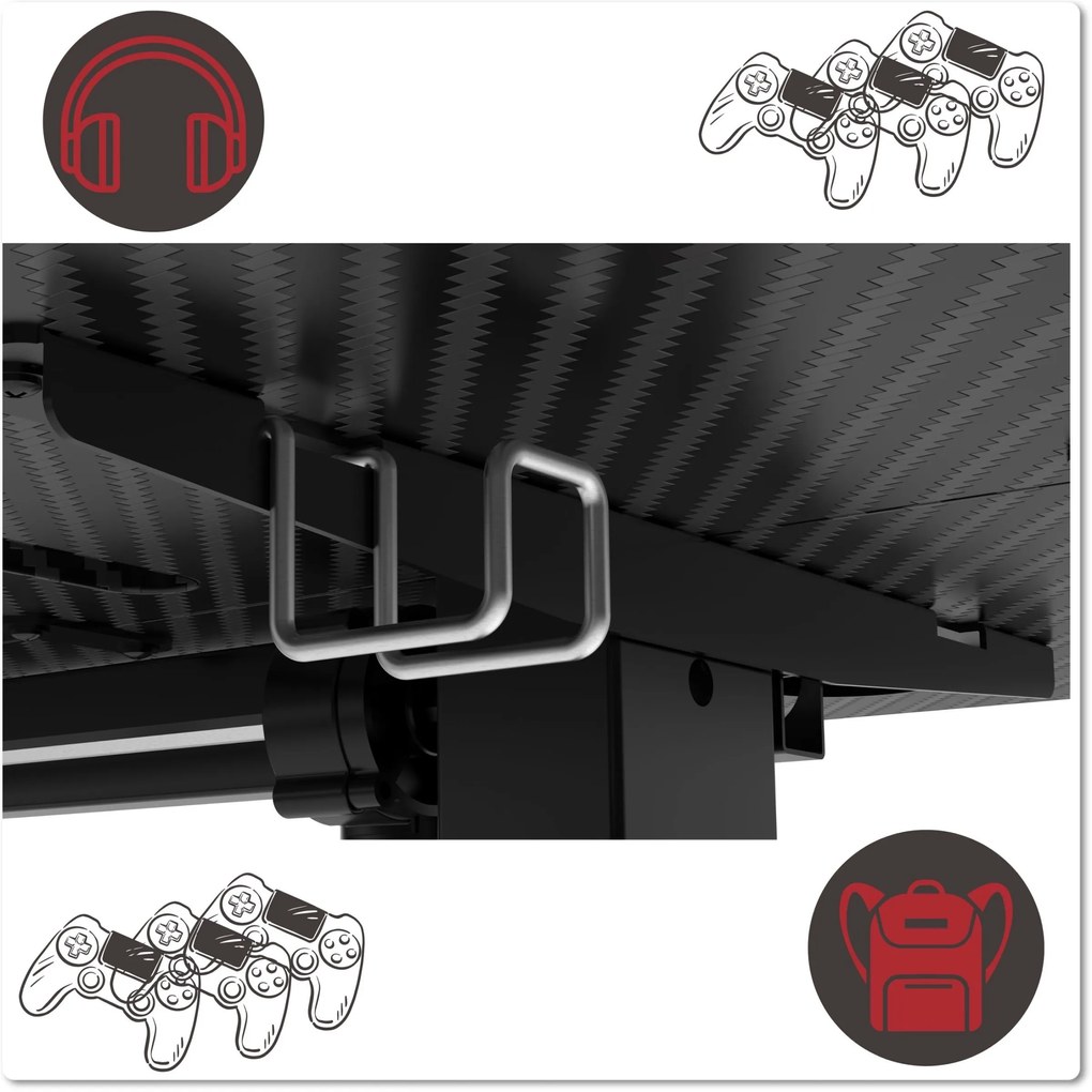 Výškovo nastaviteľný elektrický herný stôl SHADOW GAMER 2.0 LED RGB 120 cm čierny