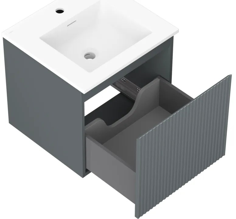 Mexen Rivel, kúpeľňová skrinka 50 cm s umývadlom Otis, 1 zásuvka, drážkovaná, grafitová matná/biela matná, 91A20-05047-1-BF66-W18M01