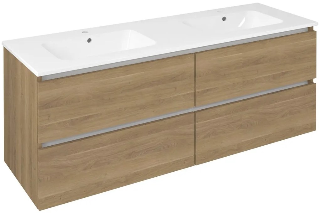 Sapho Sapho, EZARA dvojumývadlová skrinka 140x55x46cm, dub cuneo, EZ141-2525