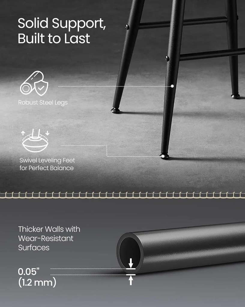 Sada 2 ks barových stoličiek, syntetická koža s prešívaním, čierne