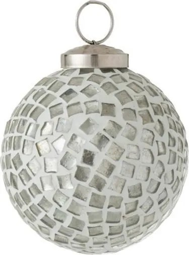 Strieborno - biela sklenená ozdoba guľa Mosaic - Ø 7cm