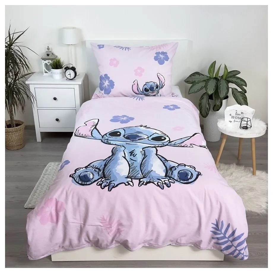 Svetloružové bavlnené detské obliečky na jednolôžko 140x200 cm Lilo &amp; Stitch "Pink" – Jerry Fabrics