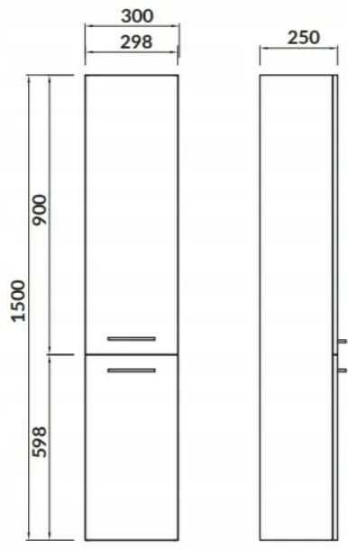Cersanit Lara, vysoká kúpeľňová skrinka 30x25x150 cm, sivá lesklá, S926-032-DSM
