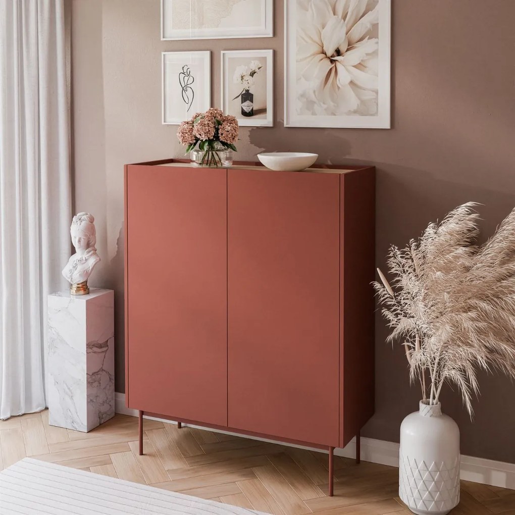 VYSOKÁ KOMODA LUCCA CERAMIC RED / DUB LINEA 97 cm
