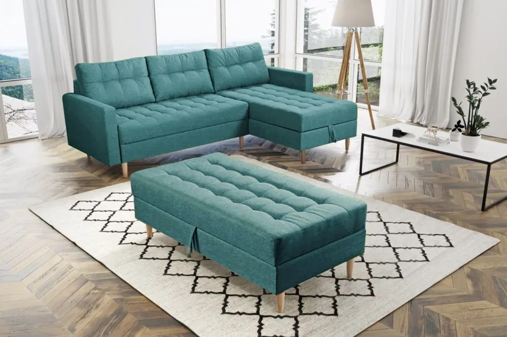 Furniture Sobczak Rohová sedacia súprava Pires s taburetom - Růžová