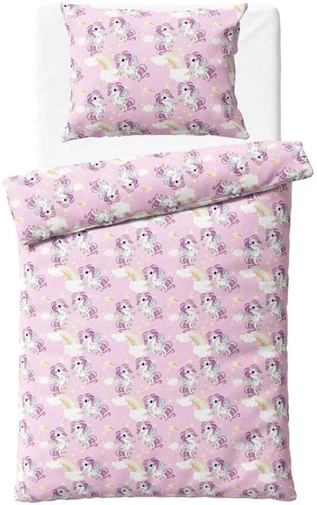 Bavlnené posteľné obliečky Dúhový svet s jednorožcami - 100% bavlna Renforcé - 70×90 cm + 140×200 cm