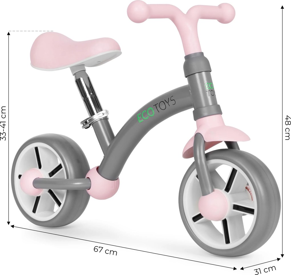 ECOTOYS odrážadlo pre deti 3+ EVA kolesá, nastaviteľné sedadlo 33–41 cm, sivé