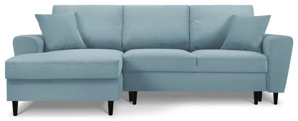 Svetlomodrá menčestrová rozkladacia/s úložným priestorom rohová pohovka (ľavý roh/s leňoškou) Kyoto – Cosmopolitan Design