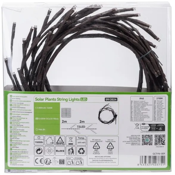 Aigostar - LED Solárna reťaz 72xLED/4m IP65 300 mAh teplá biela konáre stromov