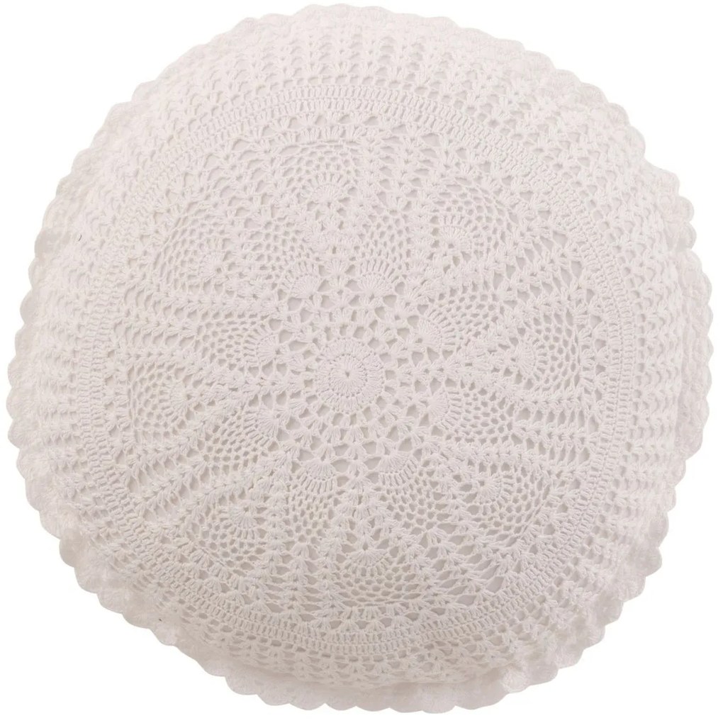 Biely bavlnený okrúhly vankúš s čipkou Lace white - Ø 39*12cm