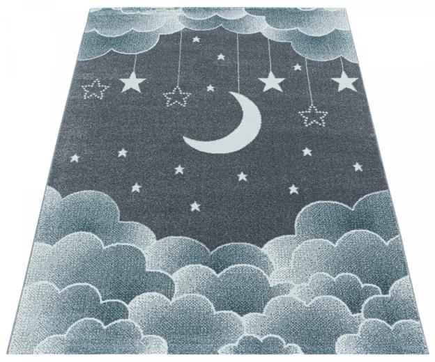 Detský koberec Funny mesiac nad oblakmi modrý / sivý