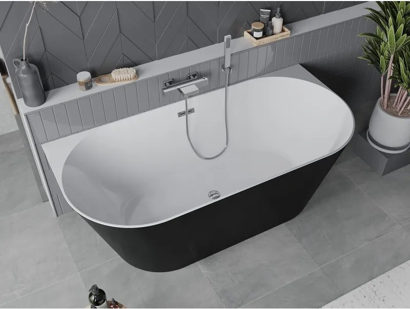 Mexen Oval Slim, voľne stojaca vaňa ku stene, 170 x 80 cm, biela-čierna, chrómový prepad, 52661708075-01