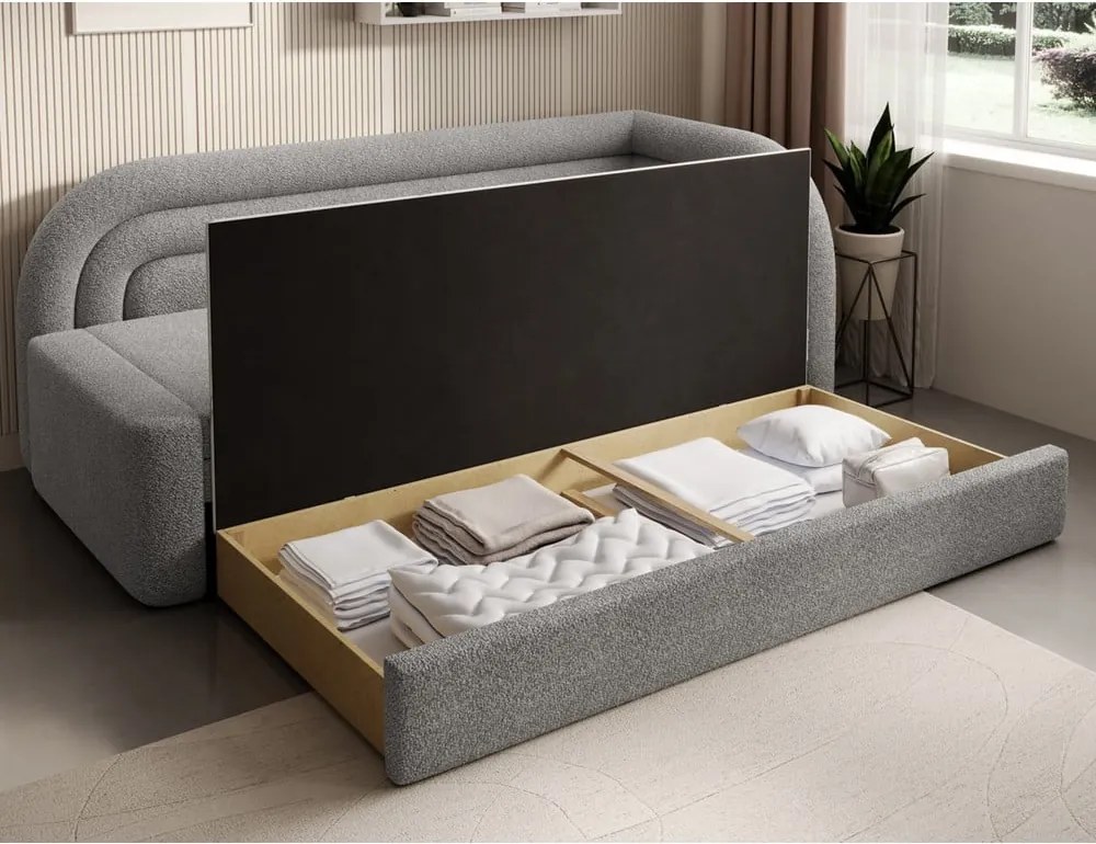 Sivá rozkladacia/s úložným priestorom pohovka z textílie buklé pravý roh 223 cm Fabillo – ELTAP