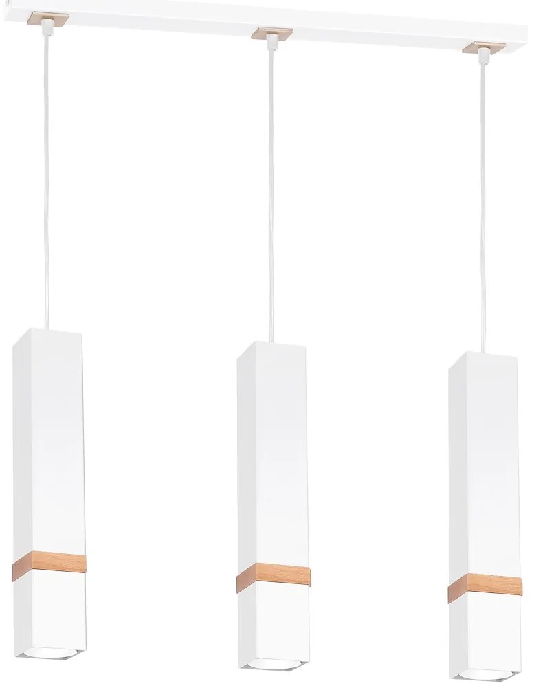Závesné svietidlo Vidar, 3x drevené/biele kovové tienidlo, w