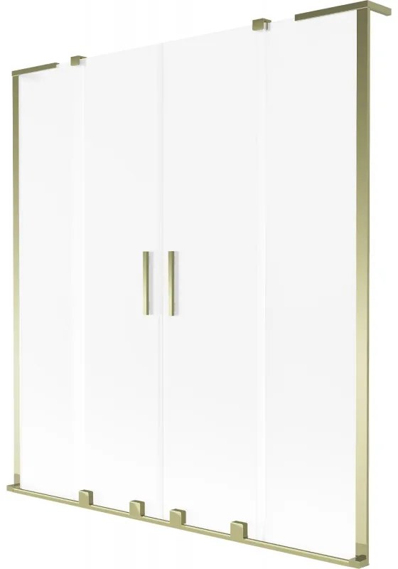 Mexen Velar L Duo, 2-krídlová posuvná vaňová zástena 150 x 150 cm, 8mm sklo námraza, zlatá lesklá, 896-150-003-32-50