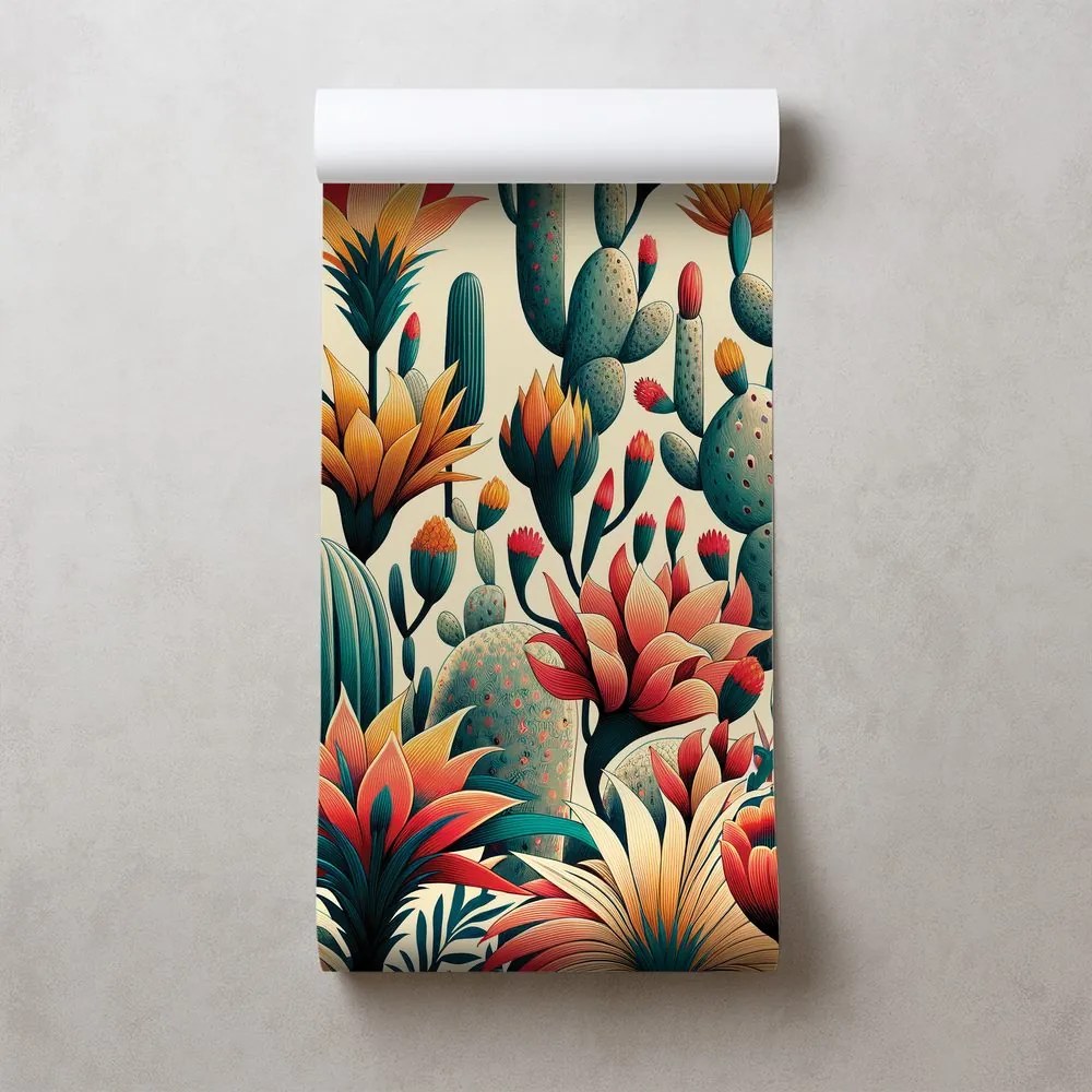 Tapeta farebné kaktusy v púšti