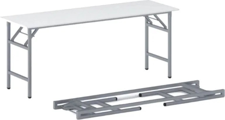 Konferenčný stôl FAST READY, 170x50 cm, sivostrieborná podnož, biela