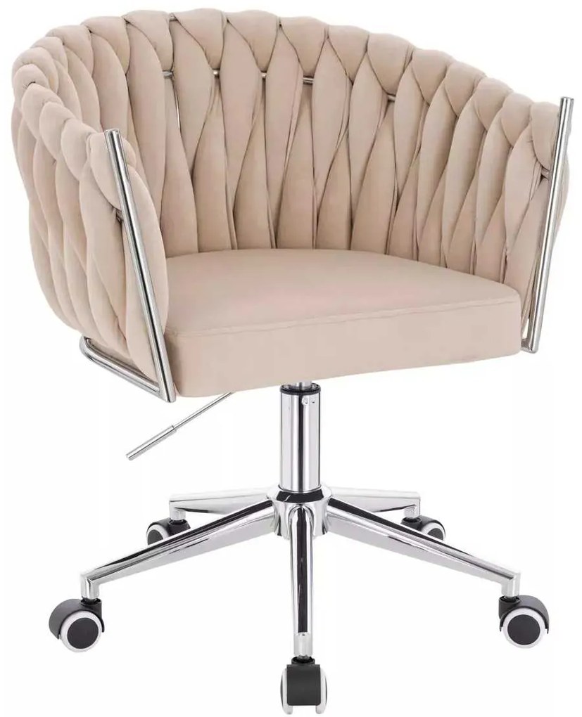 LuxuryForm DESIGN Stolička NORDEN VELUR na striebornej podstave s kolieskami - krémová