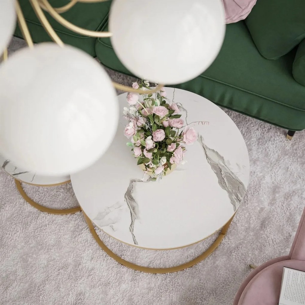 KONFERENČNÝ STOLÍK DIJON 2v1 BIELY MRAMOR + ZLATÝ PODSTAVEC