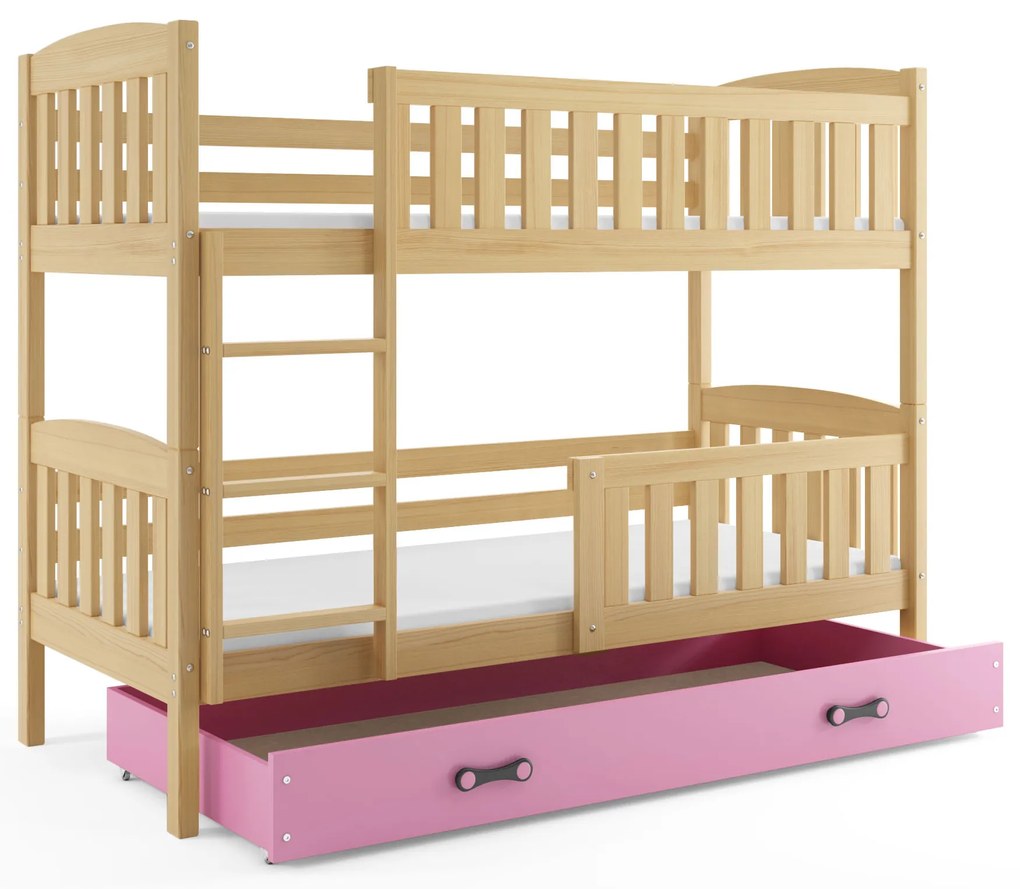Interbeds Poschodová posteľ Kubus prírodná so šuplíkom 200cm x 90cm - ružová