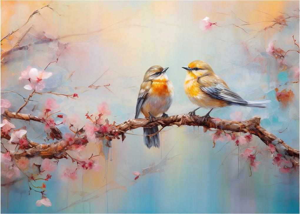 Sklenený obraz - Zamilovaní vtáčiky (70x50 cm)
