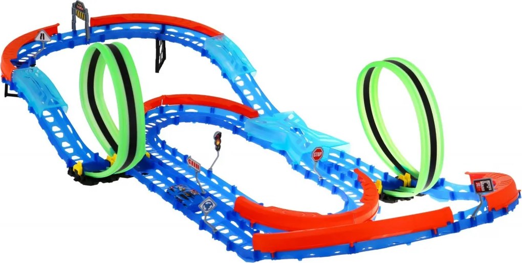 Ramiz Fluorescenčná autodráha pre deti 3+ LED autíčko + slučky 360 + skladacia dráha 57 el.