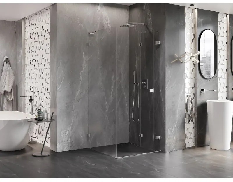 Mexen Lunar-F L, sklápací sprchový kút pravý 90 x 90 cm, 8mm číre sklo, chrómový profil, 836L-090-090-01-00-P