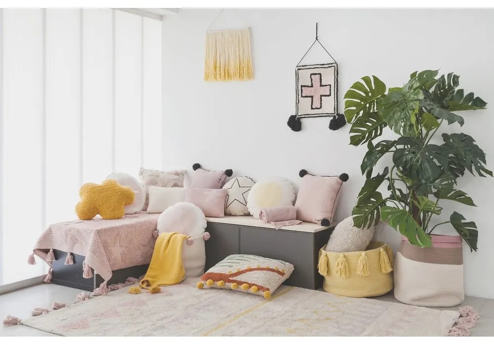 Krémový látkový detský kôš na hračky ø 30x30 cm Bubbly – Lorena Canals