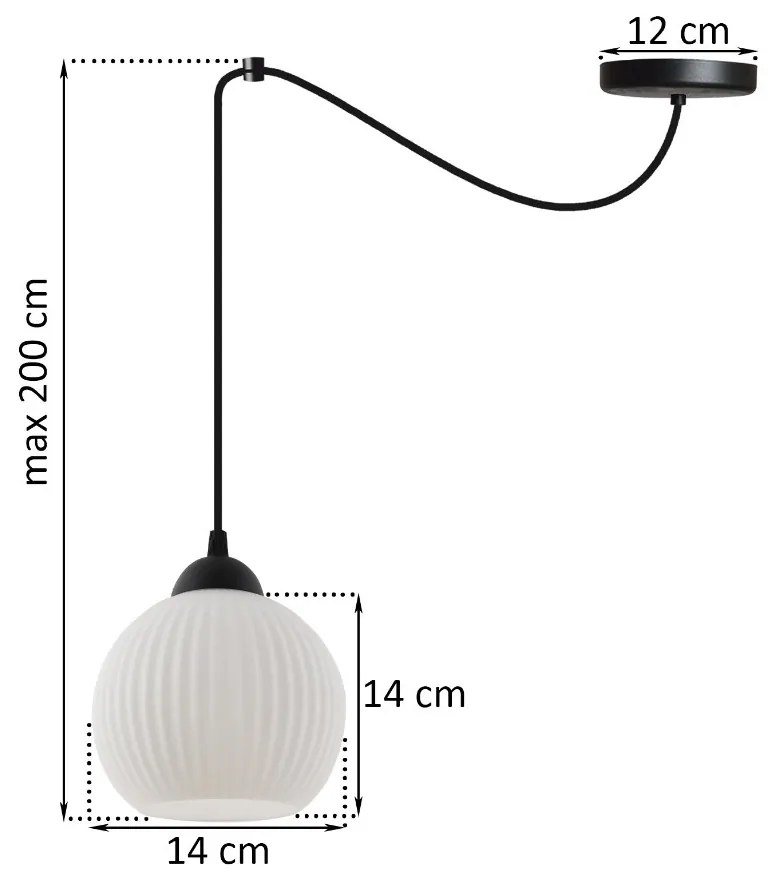 Závesné svietidlo Riffle Round Spider, 1x biele sklenené tienidlo, b