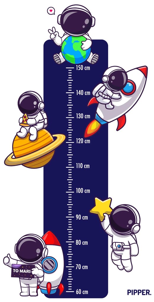 PIPPER. Textilná nálepka na stenu "Detský meter - Astronauti"