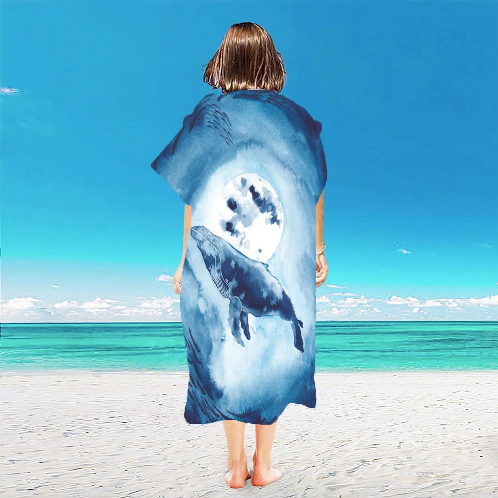 Plážové pončo WHALES modré 80x145 cm