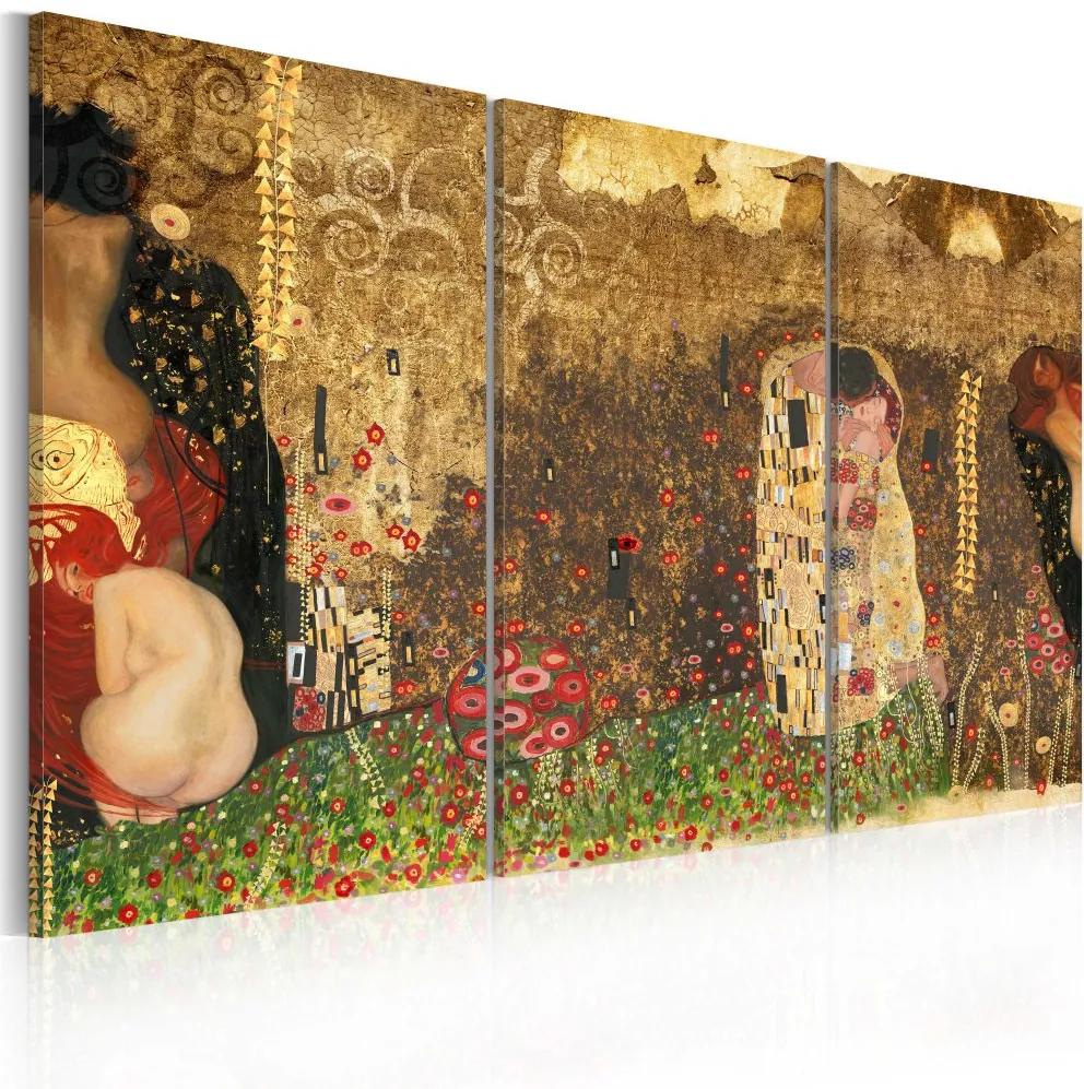 Obraz na plátne Bimago - Gustav Klimt - inspirace, triptych 60x40 cm