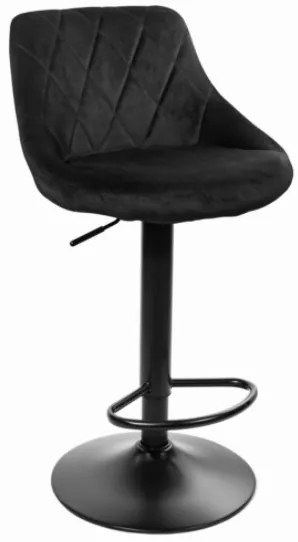 Zamatová barová stolička Oklahoma čierna s čiernym podstavcom