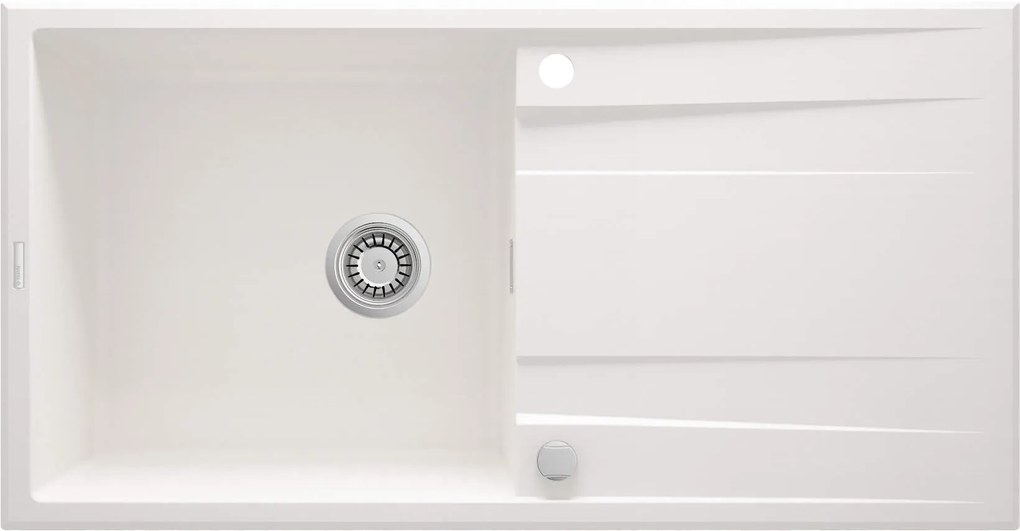 Deante Eridan, granitový drez na dosku 1000x520x203 mm Z/O, 3,5" + priestorovo úsporný sifón, 1-komorový, biela, ZQE_A713