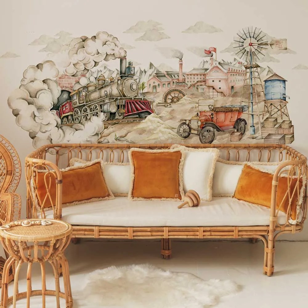 Samolepka do detskej izby vlak/priemyselná evolúcia 160x80 cm