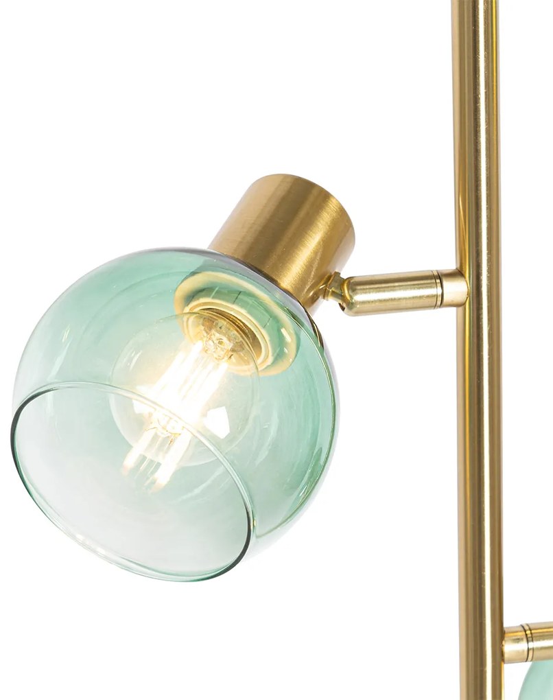 Art Deco stojaca lampa zlatá so zeleným sklom 3-svetlo - Vidro