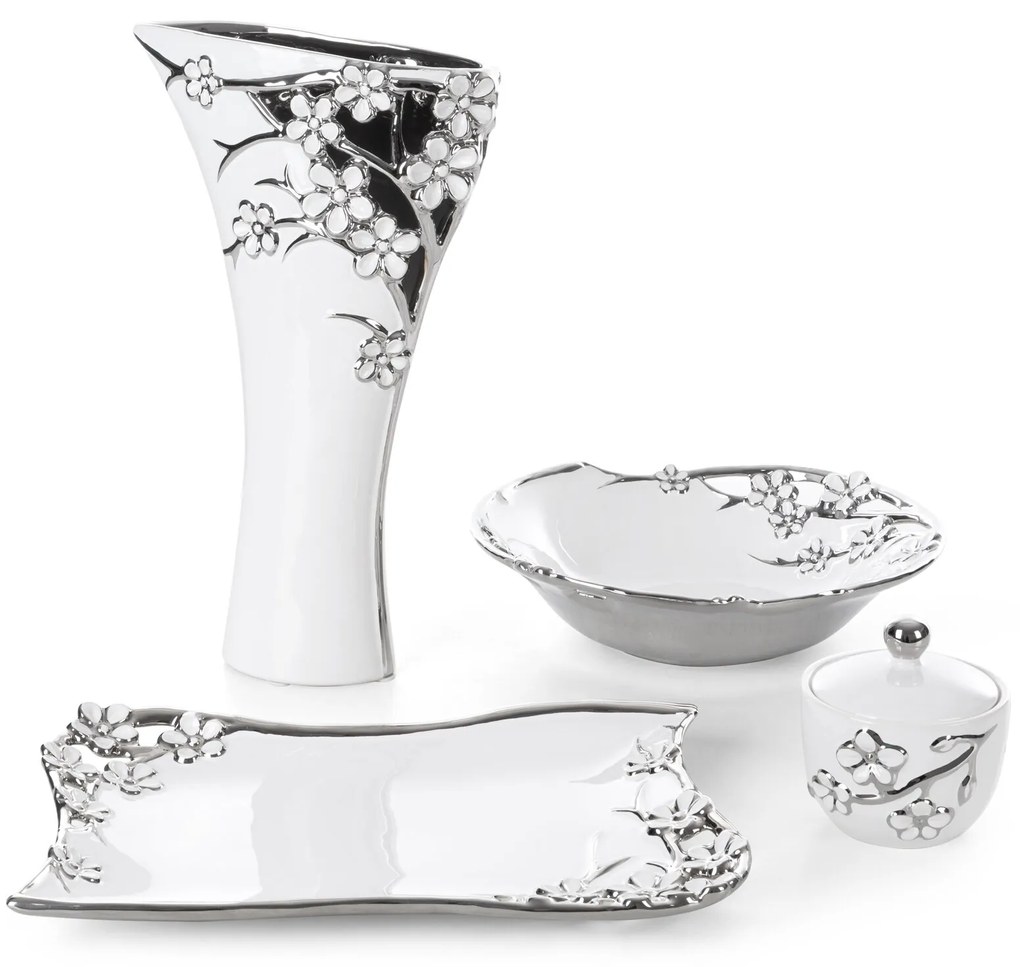 DEKORAČNÝ KERAMICKÝ TANIER KARIN 36X26 CM BIELA