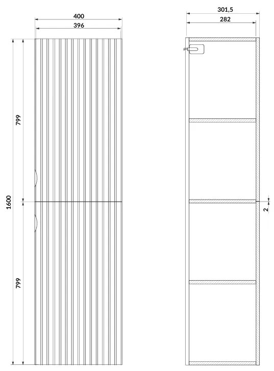 Cersanit Tirso, vysoká závesná skrinka 400x302x1600 mm, zelená matná, S1015-025
