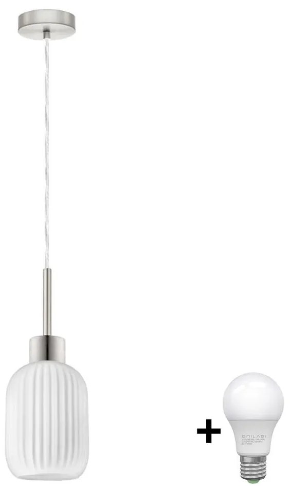 Eglo LED luster na lanku HARMA 1xE27/60W/230V pr. 14 cm matný chróm/biela 1xEG32515+1xNSLA55442