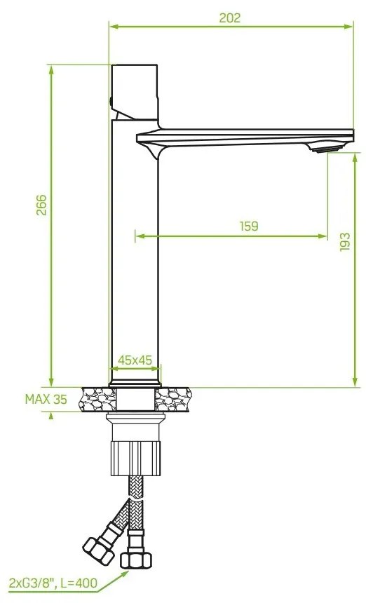 Laveo Tores, vysoká umývadlová batéria h-266, grafitová, LAV-BVT_92ND