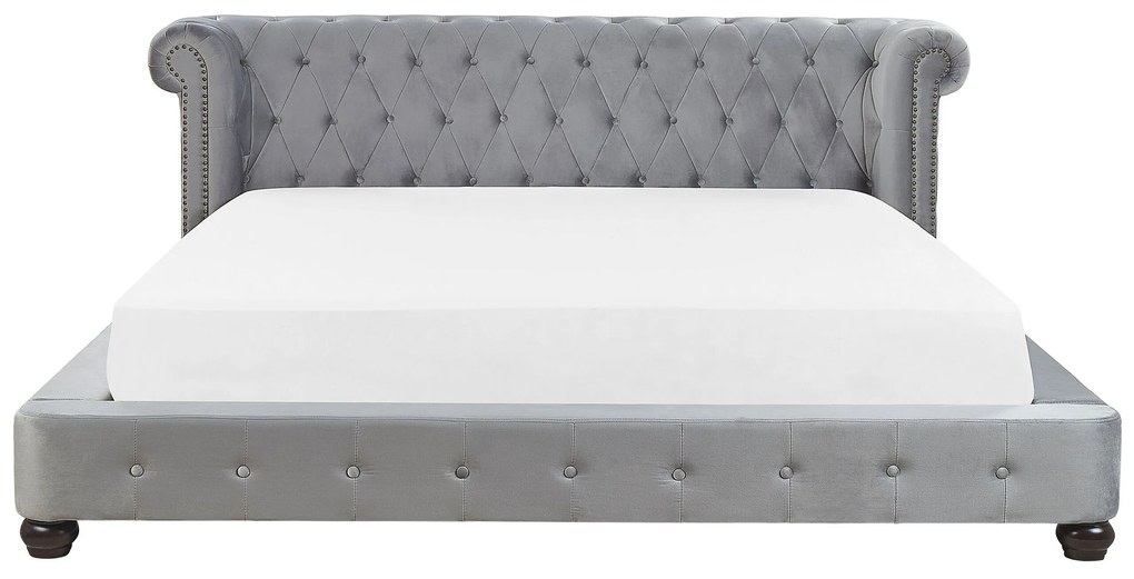 Zamatová vodná posteľ 180 x 200 cm sivá CAVAILLON Beliani