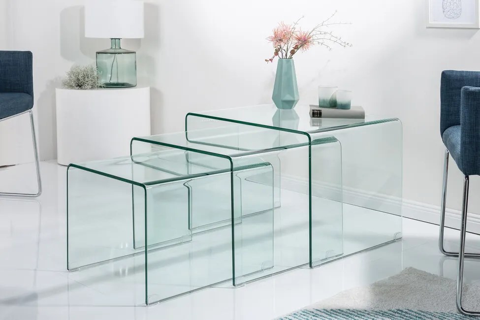 Dizajnová sada 3 sklenených konferenčných stolíkov Fantome 60cm