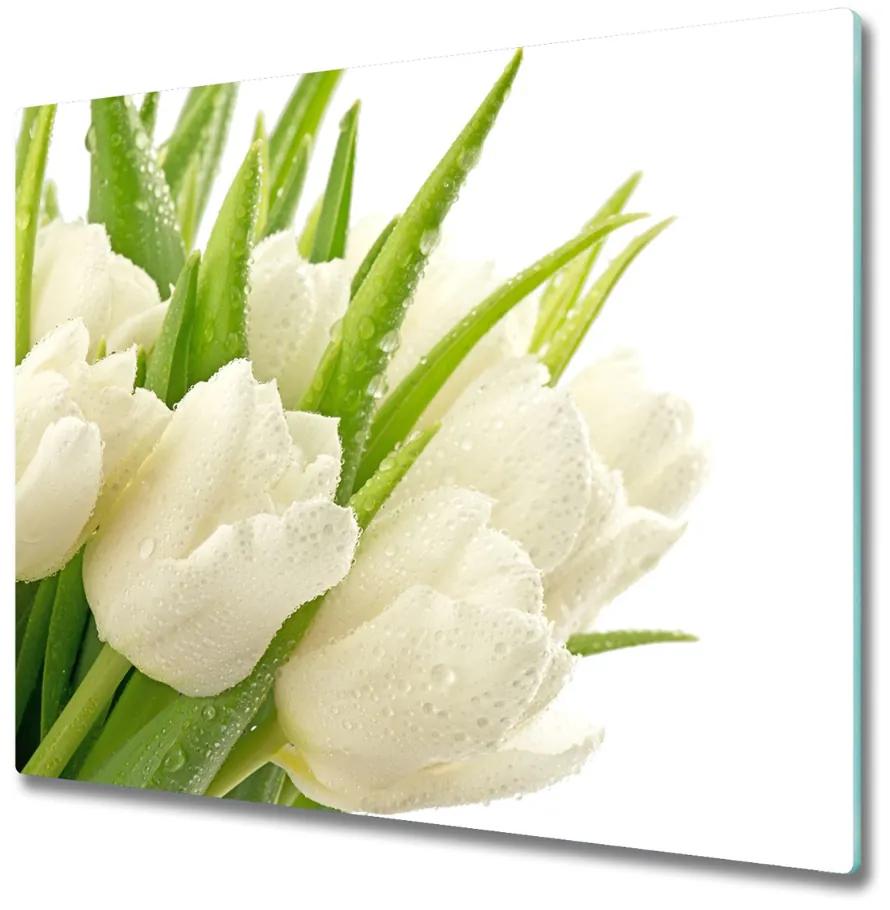 Sklenená doska na krájanie Biele tulipány 60x52 cm