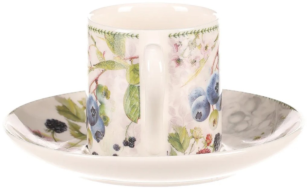 Súprava porcelánových hrnčekov s podšálkami Lesné plody, 2 ks