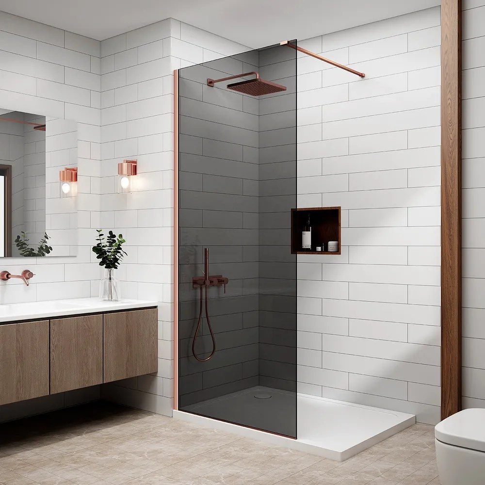 Walk-in Rose Gold sprchová stena, s dymovým sklom 90, 200cm, 8mm