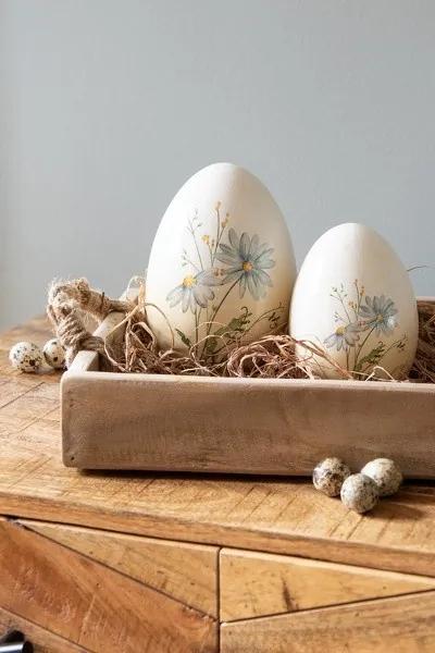 Dekorácia keramické vajíčko s modrými kvetmi - 11*11*17 cm