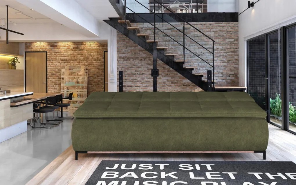 Rozkladacia pohovka na trvalé spanie Sweet, olivovo zelená látka